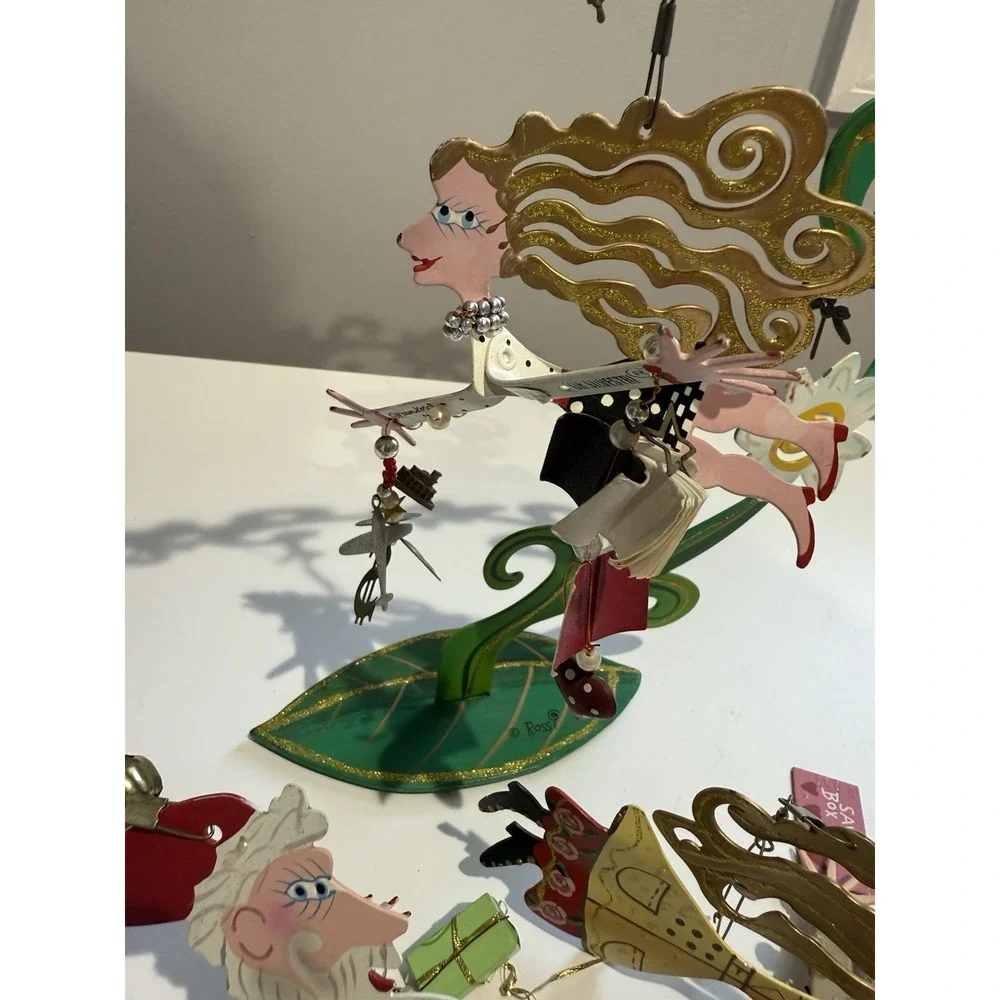 4 Piece Karen Rossi‎ Silvestri Fanciful Flights Ornaments SANTA SHOPPER COUPONER
